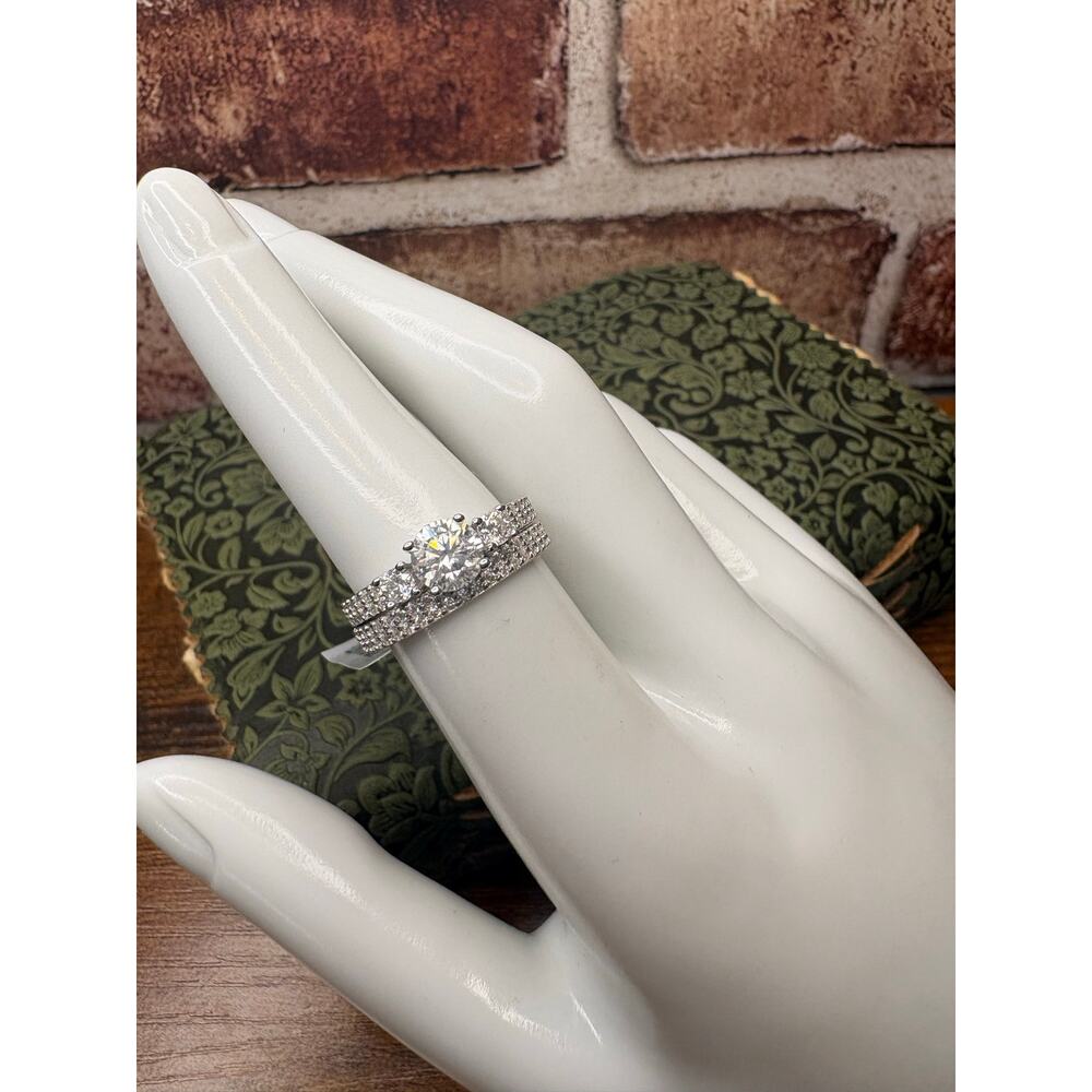 2 CTW Moissanite Wedding Bridal Set 925 Sterling Silver Size 7